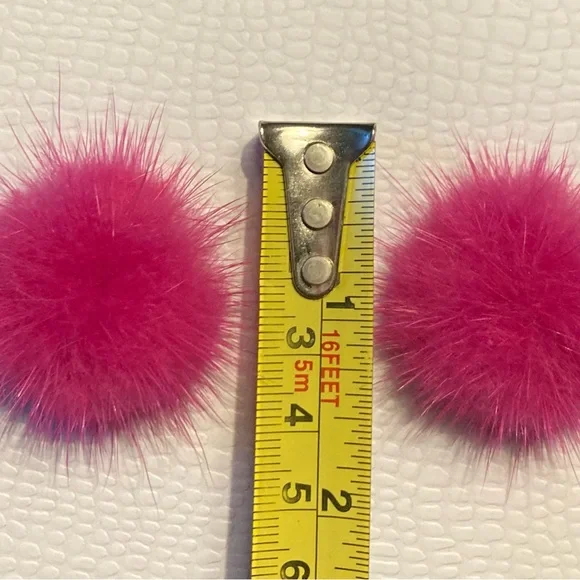 Genuine mink fur earrings for pierced ears. Hot pink - Picture 2 of 3